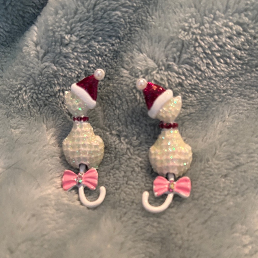 Festive Cat Earrings with Santa Hats